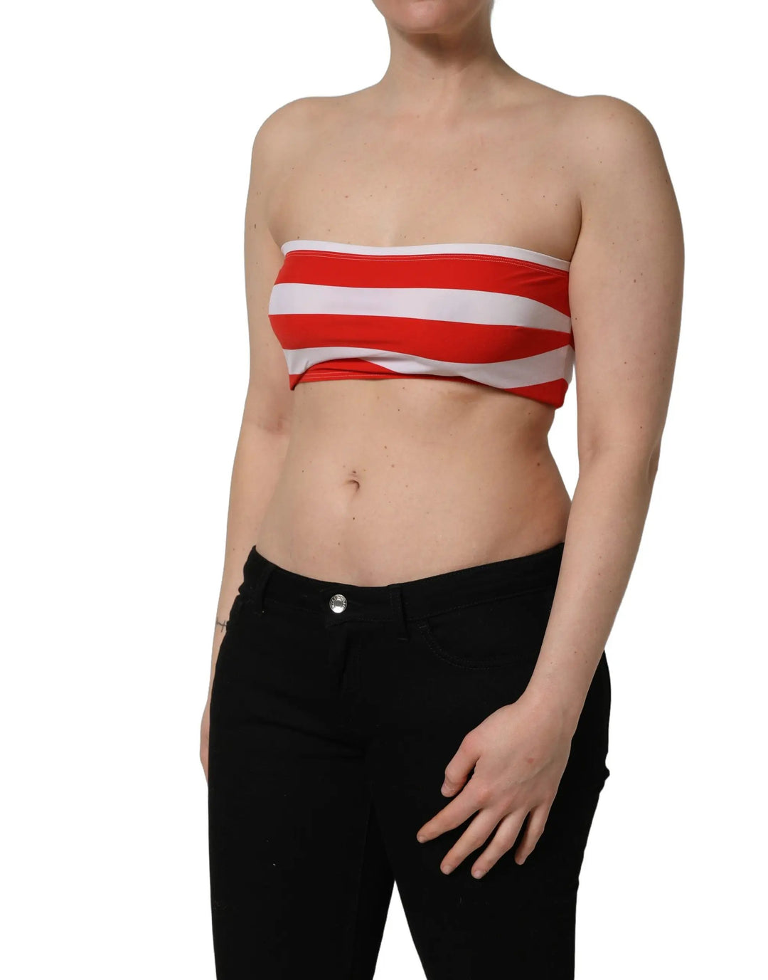 Dolce &amp; Gabbana White Red Nylon Striped Ribbed Tube Crop Top
