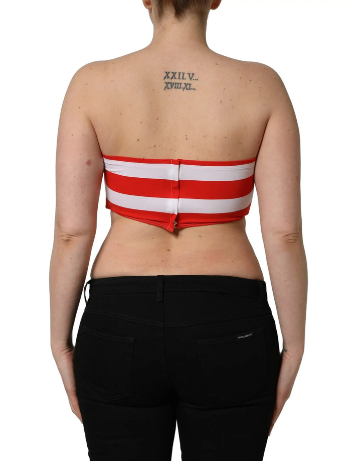 Dolce &amp; Gabbana White Red Nylon Striped Ribbed Tube Crop Top