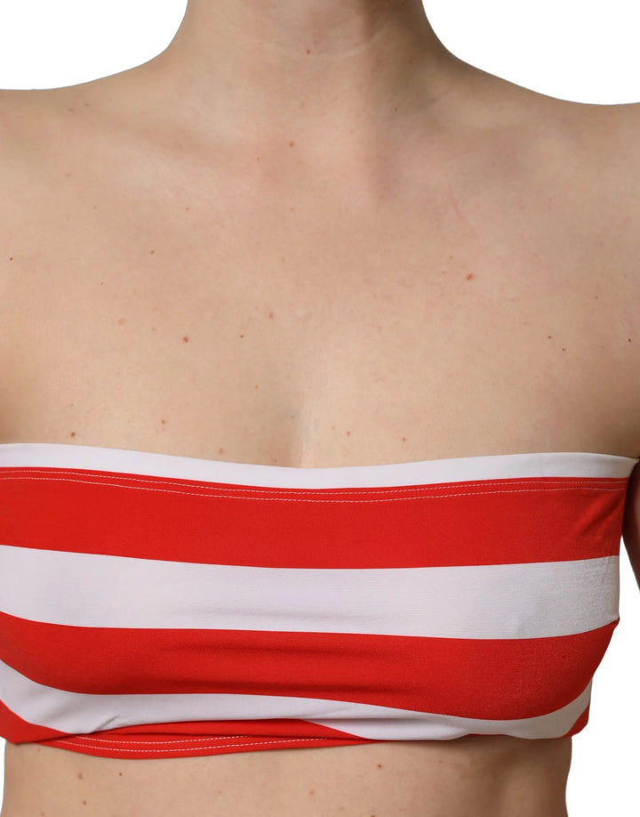 Dolce &amp; Gabbana White Red Nylon Striped Ribbed Tube Crop Top
