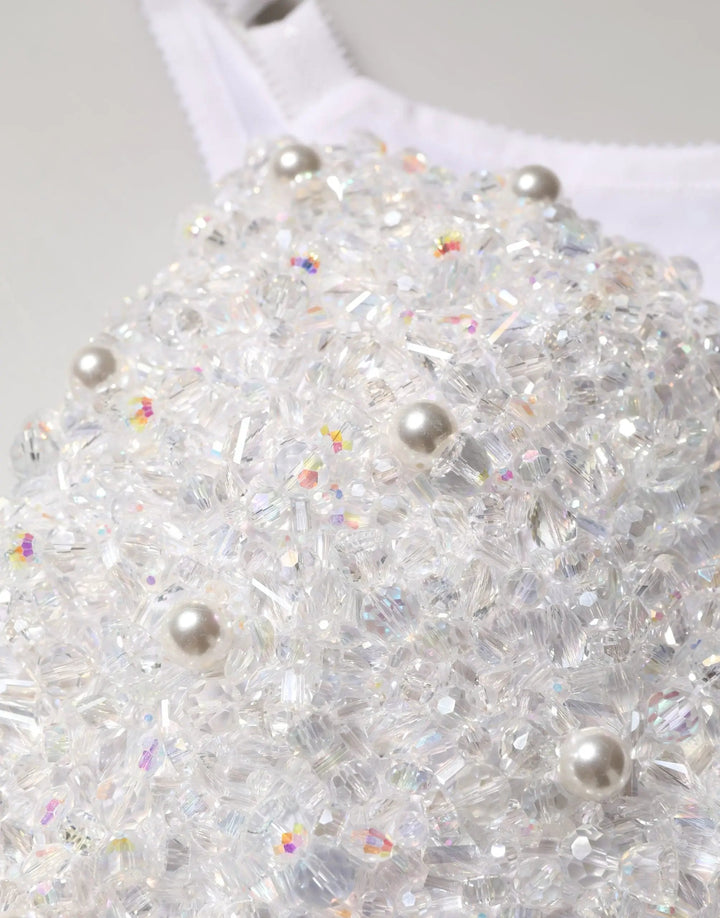 Dolce &amp; Gabbana White Pearls Beaded Corset Bustier Crop Top