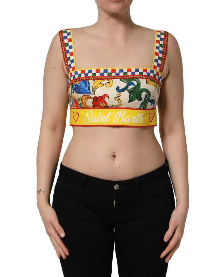 Dolce &amp; Gabbana Multicolor Majolica Print Cotton Crop Top