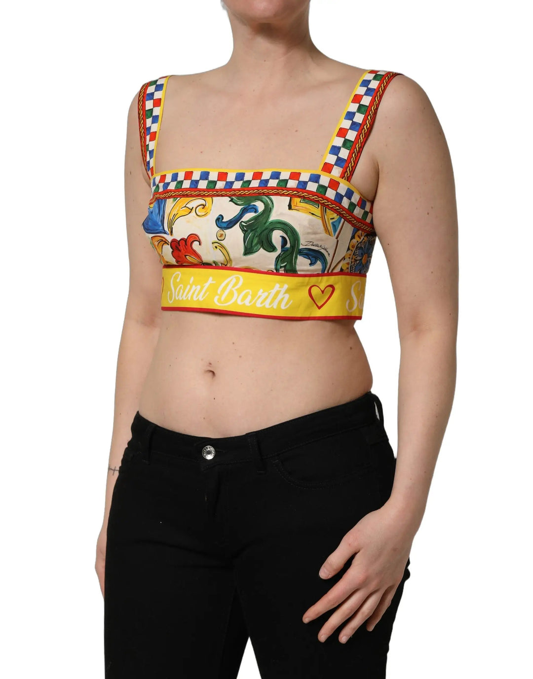 Dolce &amp; Gabbana Multicolor Majolica Print Cotton Crop Top
