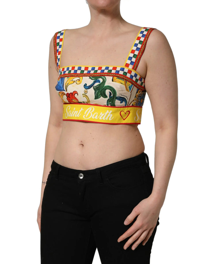Dolce &amp; Gabbana Multicolor Majolica Print Cotton Crop Top