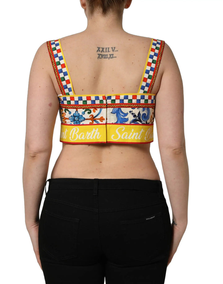 Dolce &amp; Gabbana Multicolor Majolica Print Cotton Crop Top