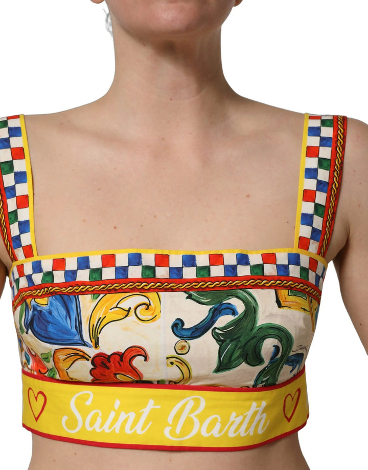 Dolce &amp; Gabbana Multicolor Majolica Print Cotton Crop Top