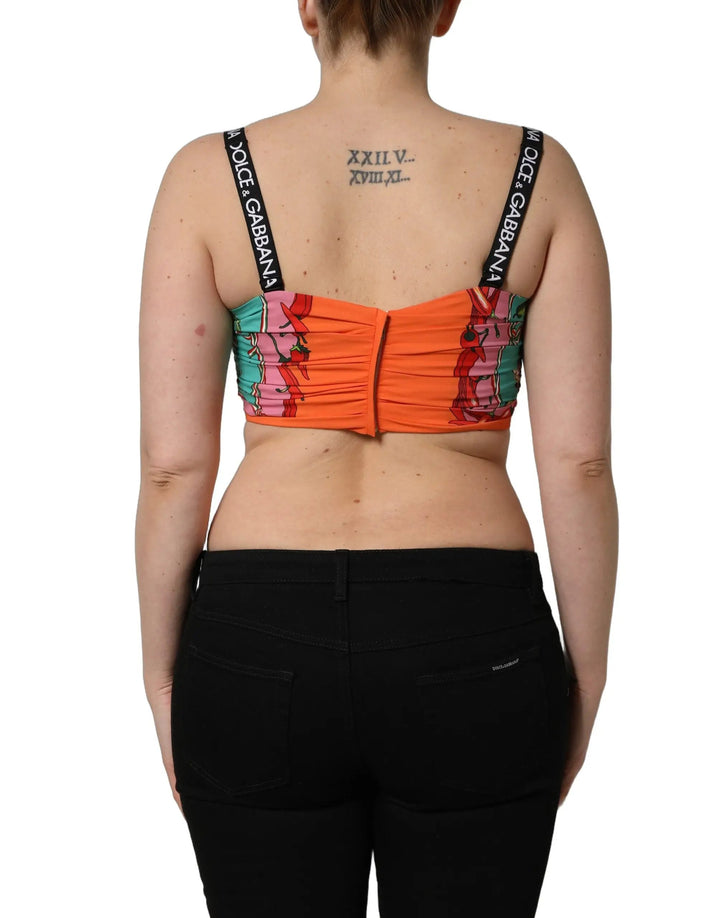 Dolce &amp; Gabbana Turquoise Vegetable Print Silk Crop Tank Top