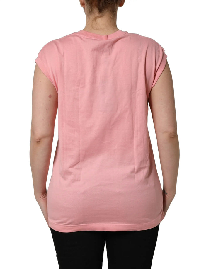 Dolce &amp; Gabbana Pink Cotton DG Logo Round Neck Tank T-shirt