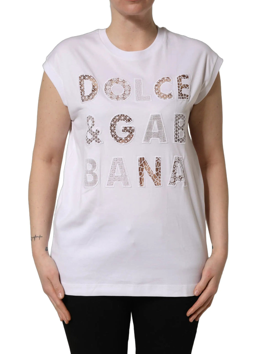 Dolce &amp; Gabbana White Logo Round Neck Sleeveless T-shirt