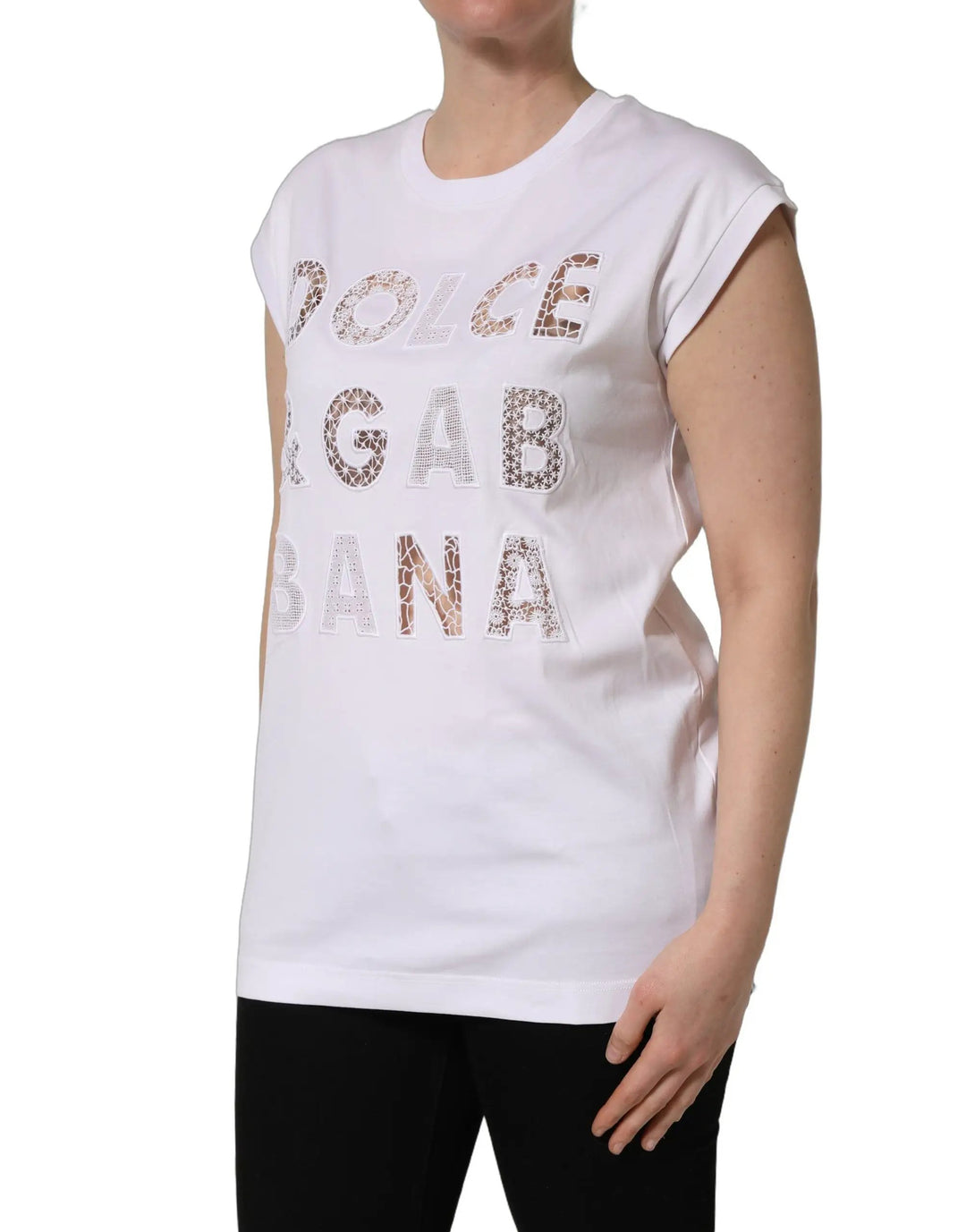 Dolce &amp; Gabbana White Logo Round Neck Sleeveless T-shirt