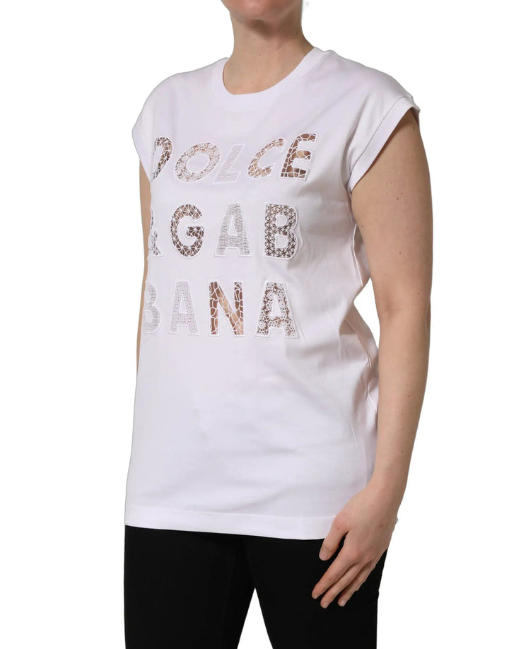 Dolce &amp; Gabbana White Logo Round Neck Sleeveless T-shirt