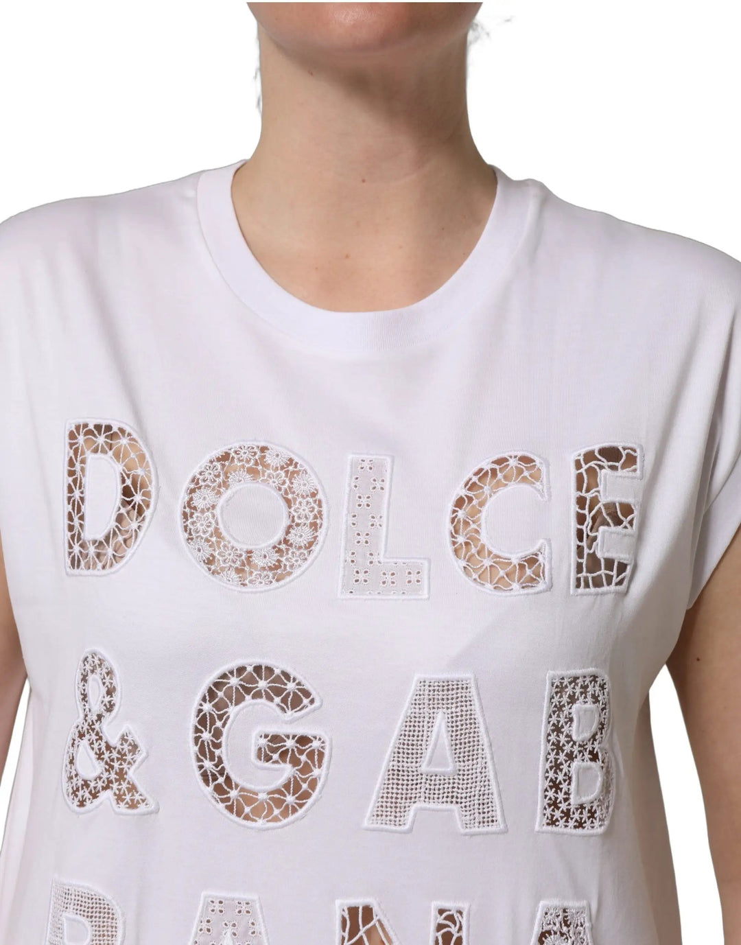 Dolce &amp; Gabbana White Logo Round Neck Sleeveless T-shirt