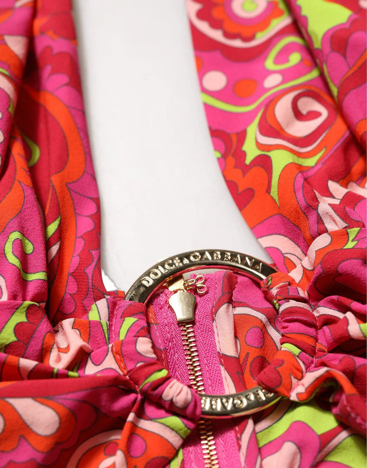 Dolce &amp; Gabbana Red Paisley Silk Halter Neck Crop Tank Top