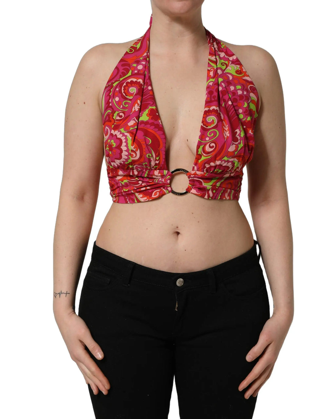 Dolce &amp; Gabbana Red Paisley Silk Halter Neck Crop Tank Top
