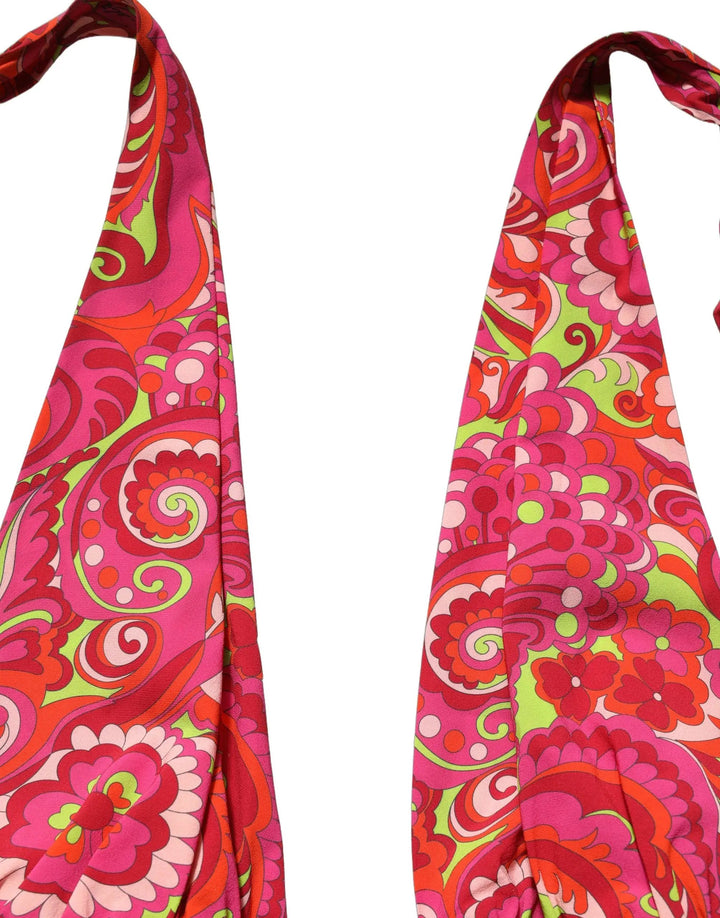 Dolce &amp; Gabbana Red Paisley Silk Halter Neck Crop Tank Top