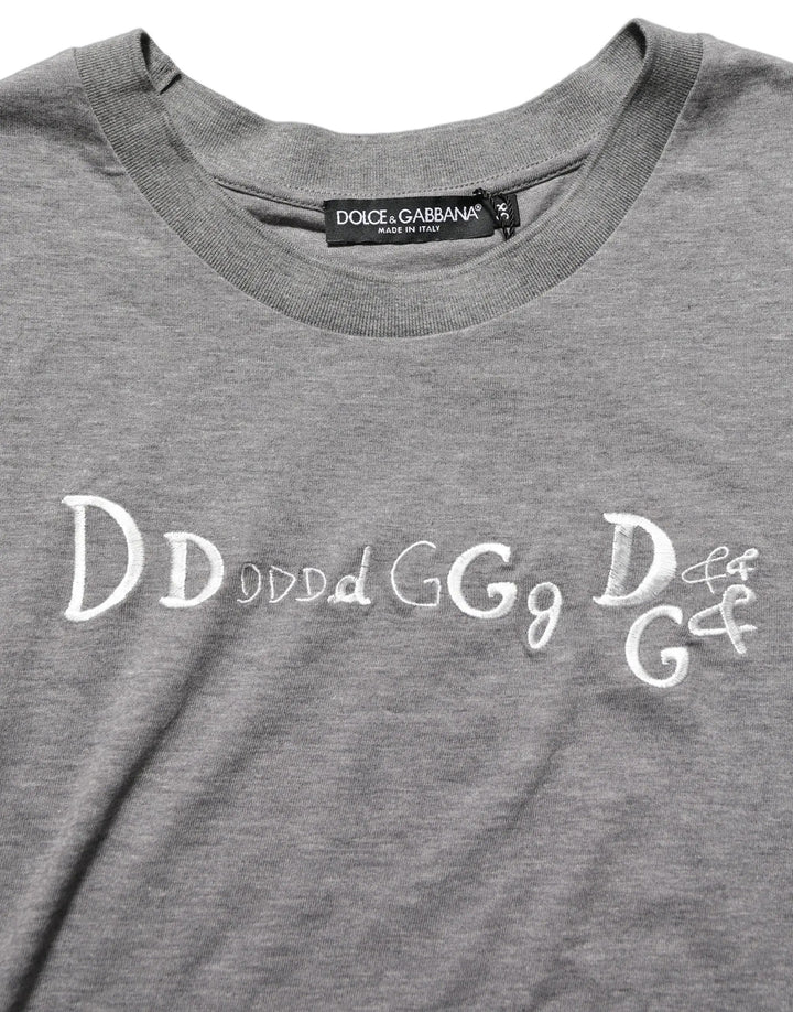 Dolce &amp; Gabbana Gray Logo Embroidery Short Sleeve T-shirt