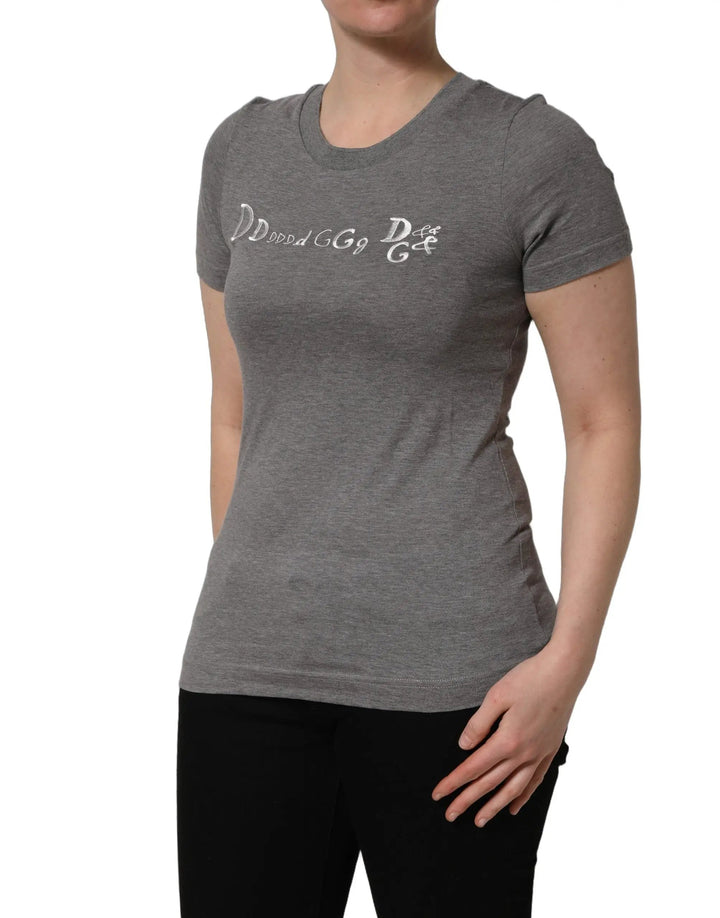 Dolce &amp; Gabbana Gray Logo Embroidery Short Sleeve T-shirt
