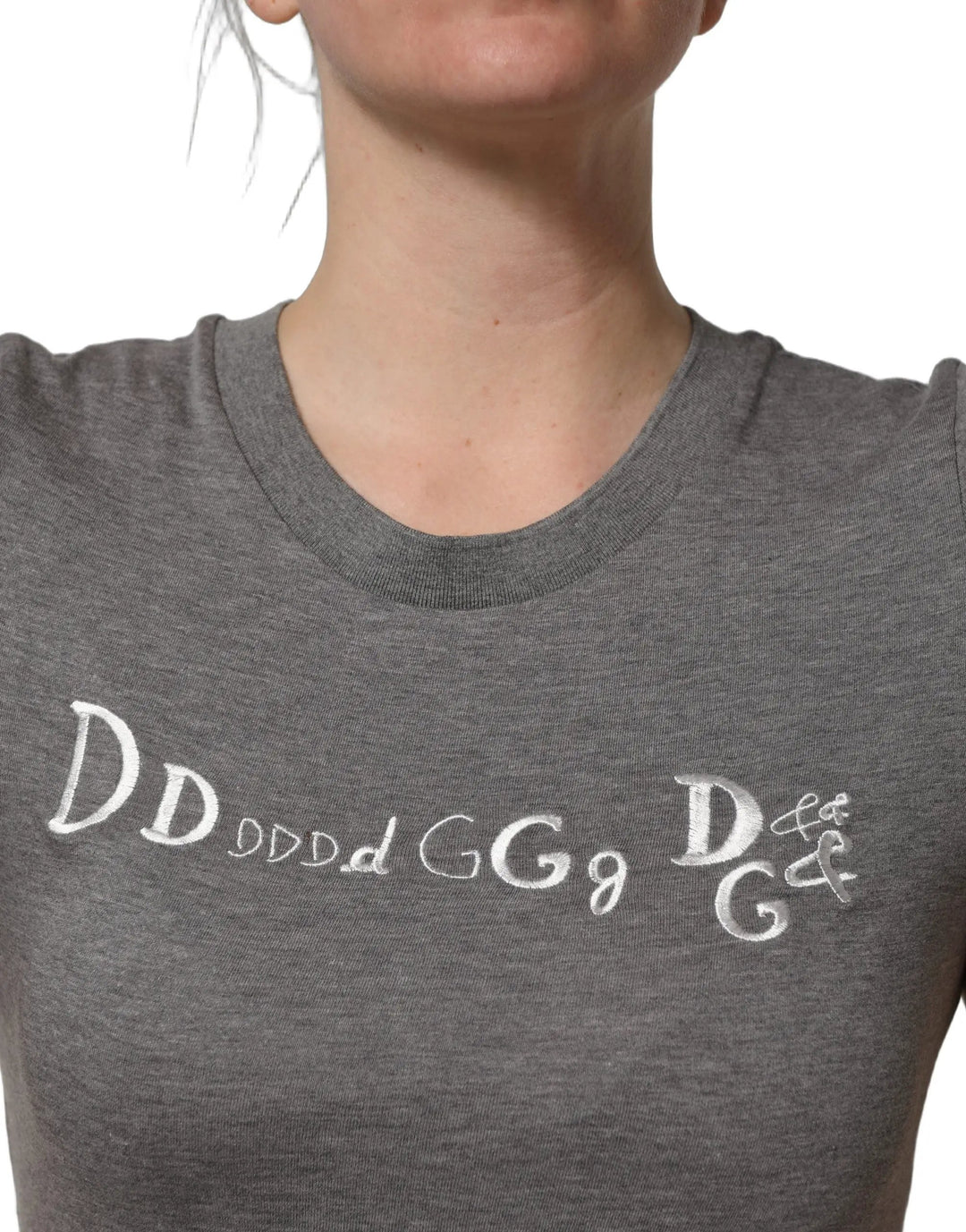 Dolce &amp; Gabbana Gray Logo Embroidery Short Sleeve T-shirt