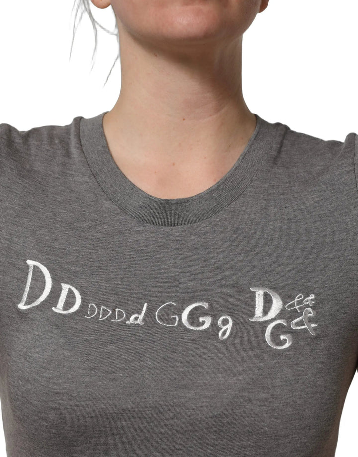 Dolce &amp; Gabbana Gray Logo Embroidery Short Sleeve T-shirt