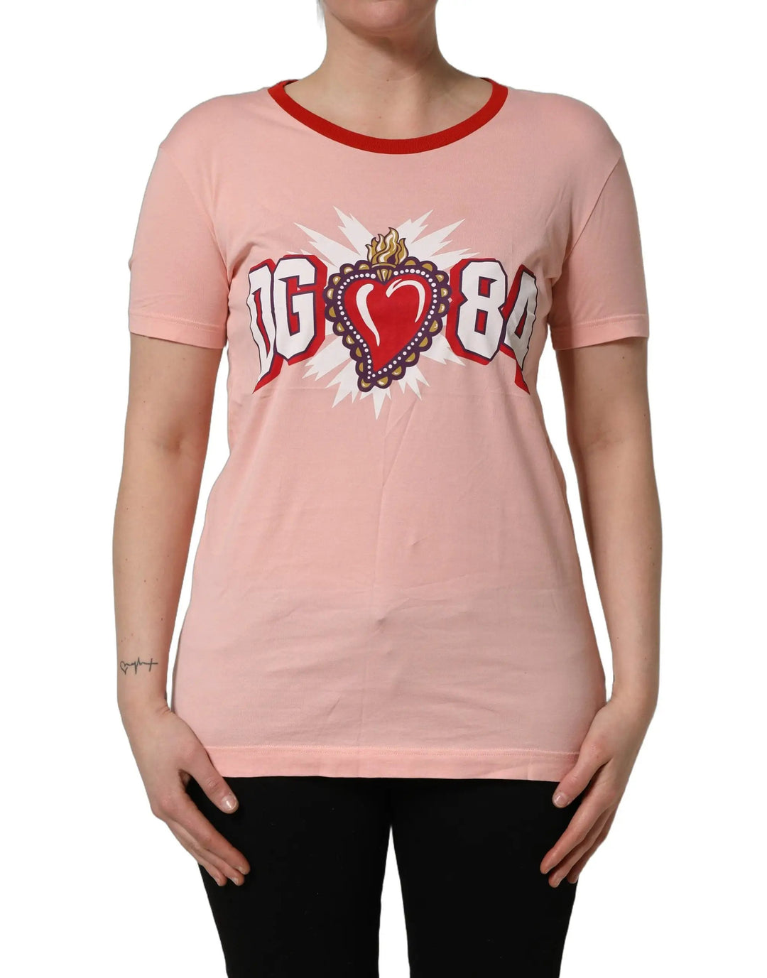 Dolce &amp; Gabbana Pink Graphic Print Cotton Crew Neck T-shirt