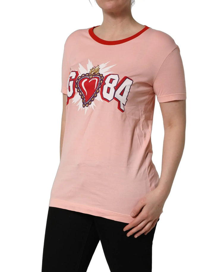 Dolce &amp; Gabbana Pink Graphic Print Cotton Crew Neck T-shirt