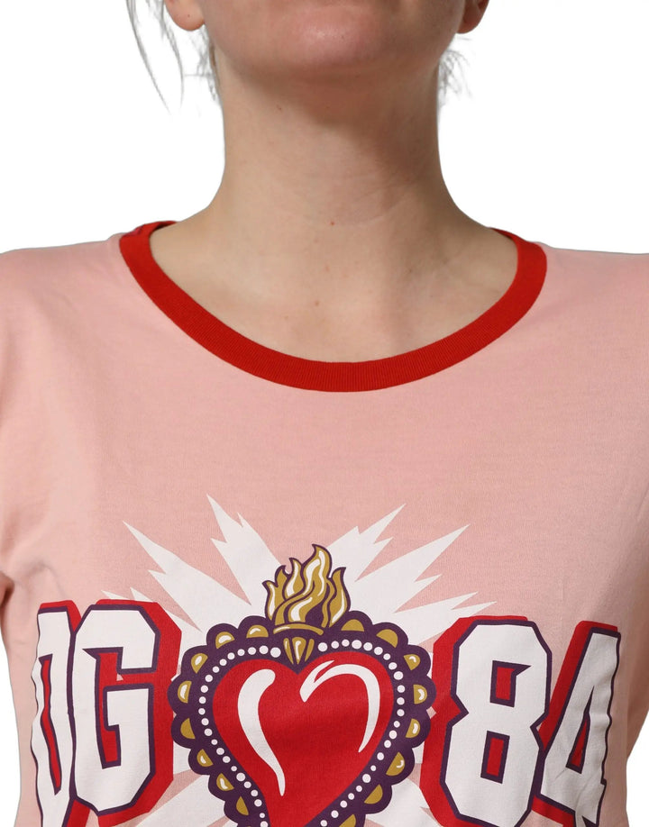 Dolce &amp; Gabbana Pink Graphic Print Cotton Crew Neck T-shirt