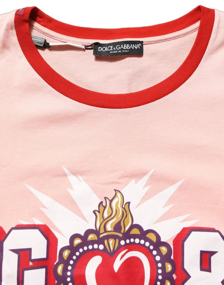 Dolce &amp; Gabbana Pink Graphic Print Cotton Crew Neck T-shirt