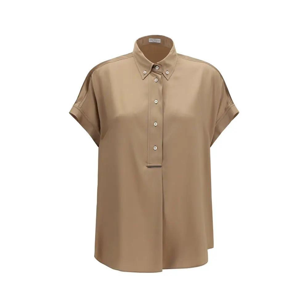 Brunello Cucinelli Beige Silk Shortsleeve Shirt
