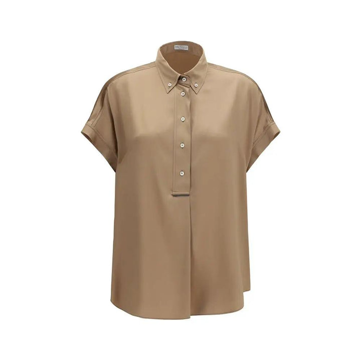 Brunello Cucinelli Beige Silk Shortsleeve Shirt