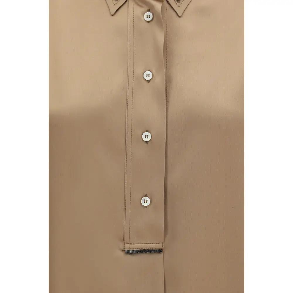 Brunello Cucinelli Beige Silk Shortsleeve Shirt