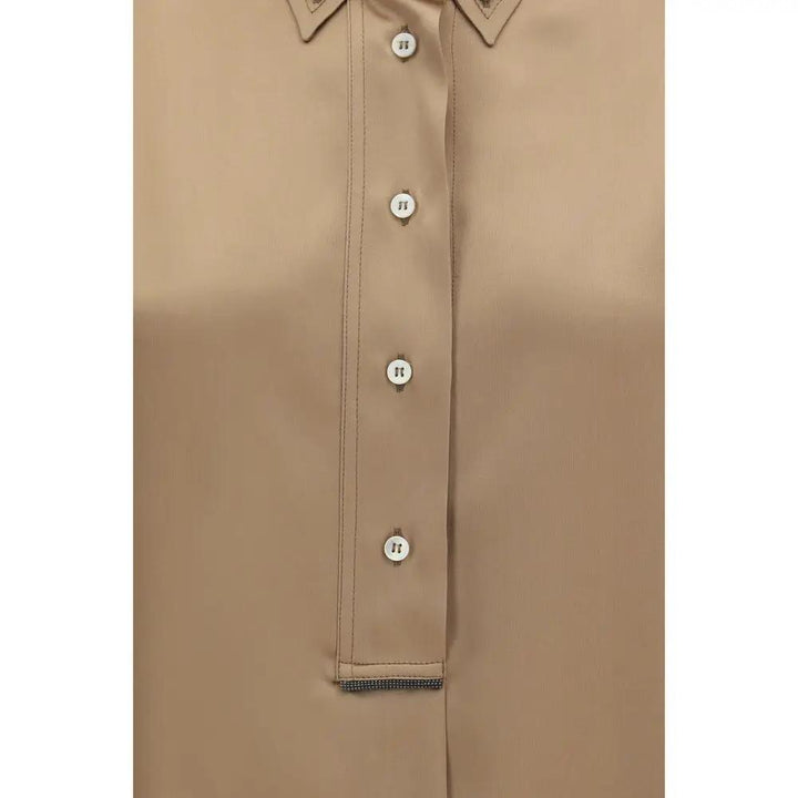 Brunello Cucinelli Beige Silk Shortsleeve Shirt