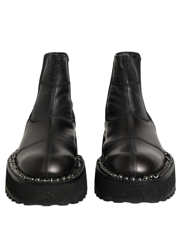 Dolce &amp; Gabbana Black Leather Slip On Chelsea Boots Shoes