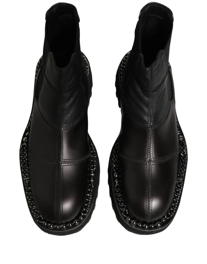 Dolce &amp; Gabbana Black Leather Slip On Chelsea Boots Shoes