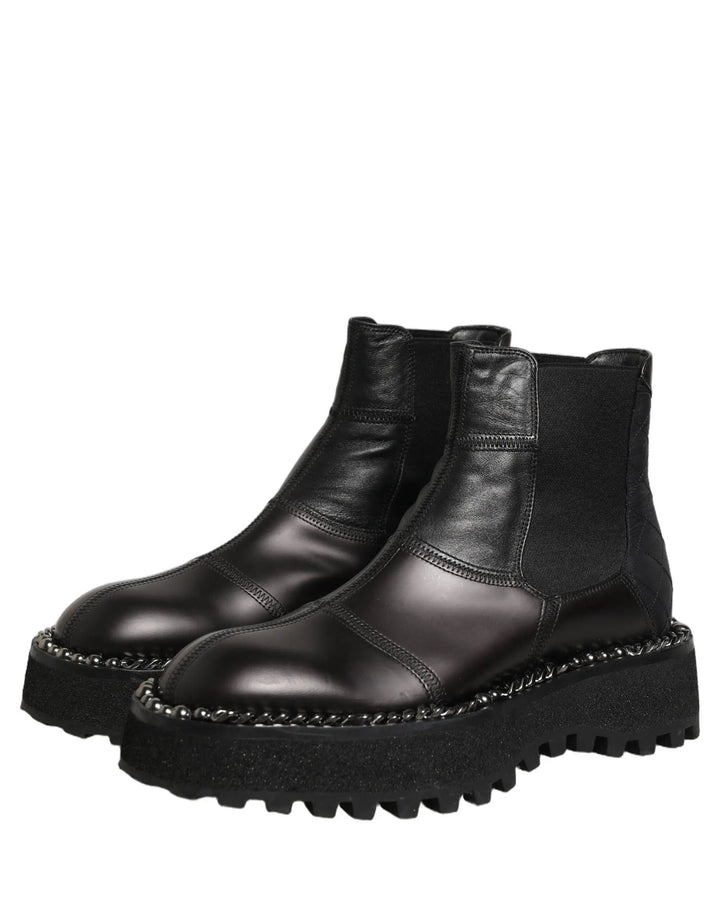 Dolce &amp; Gabbana Black Leather Slip On Chelsea Boots Shoes
