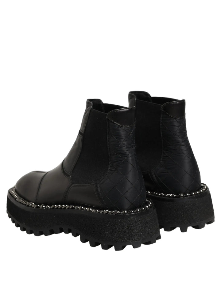 Dolce &amp; Gabbana Black Leather Slip On Chelsea Boots Shoes