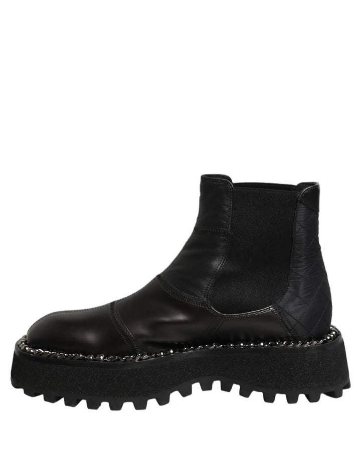 Dolce &amp; Gabbana Black Leather Slip On Chelsea Boots Shoes