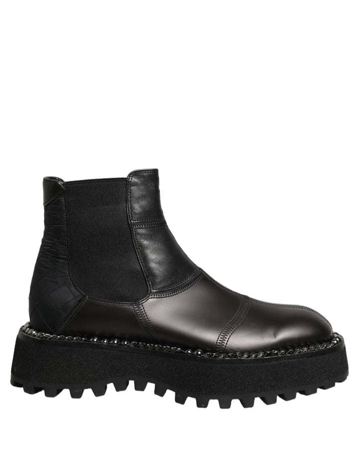 Dolce &amp; Gabbana Black Leather Slip On Chelsea Boots Shoes