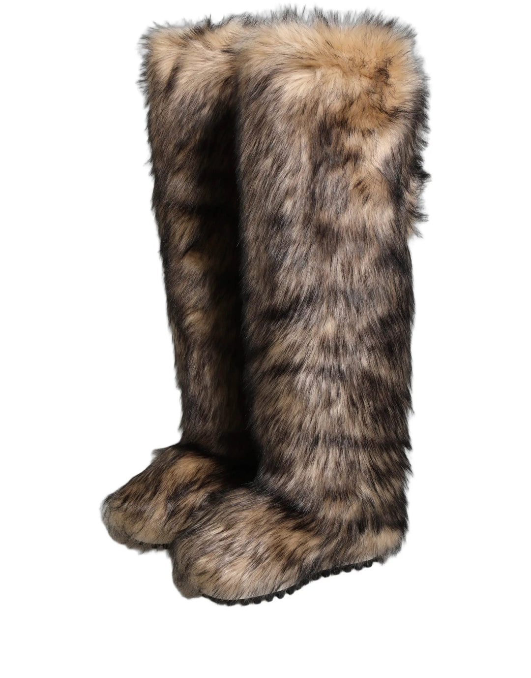 Dolce &amp; Gabbana Brown Faux Skim Ski Fur Knee High Boots Shoes