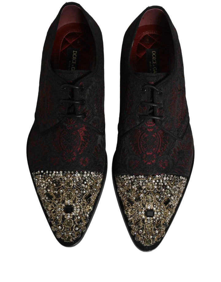 Dolce &amp; Gabbana Black Red Embellished Derby Dress Formal Shoes