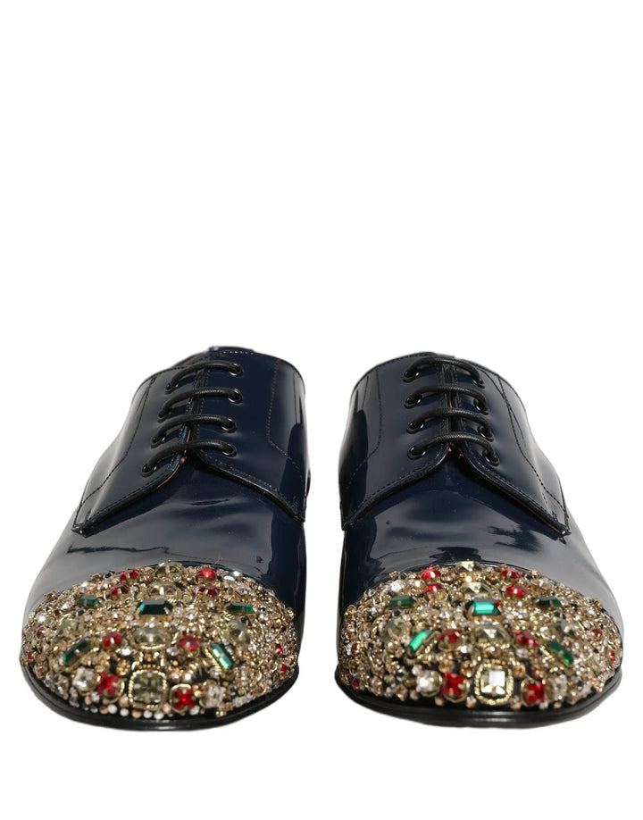 Dolce &amp; Gabbana Blue Embellished Men Derby Dress Formal Shoes