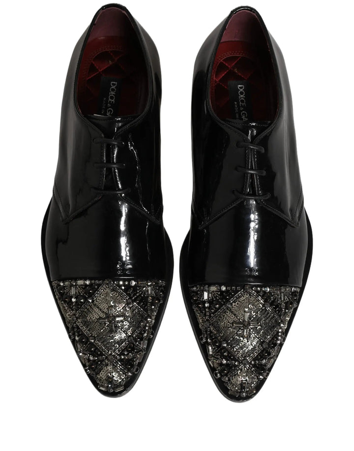 Dolce &amp; Gabbana Black Embellished Men Derby Dress Formal Shoes