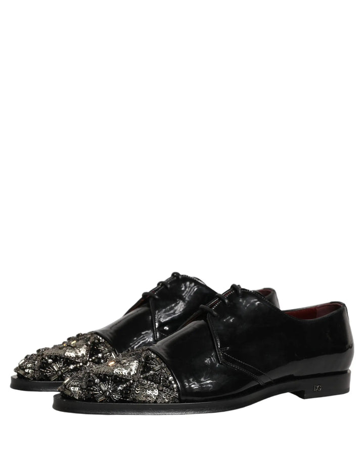 Dolce &amp; Gabbana Black Embellished Men Derby Dress Formal Shoes