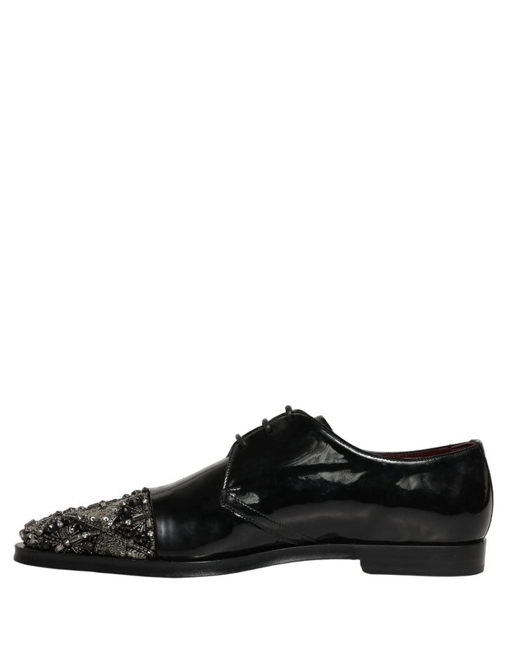 Dolce &amp; Gabbana Black Embellished Men Derby Dress Formal Shoes