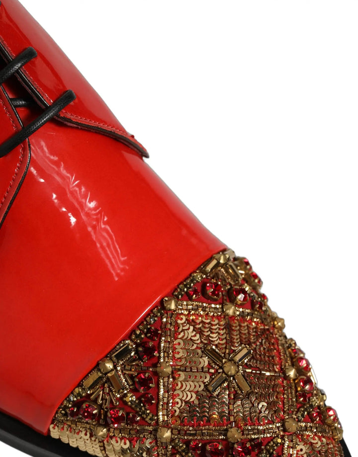 Dolce &amp; Gabbana Sample Sale | Dolce &amp; Gabbana Red Embellished Men Derby Dress Formal Shoes - | Designer outlet