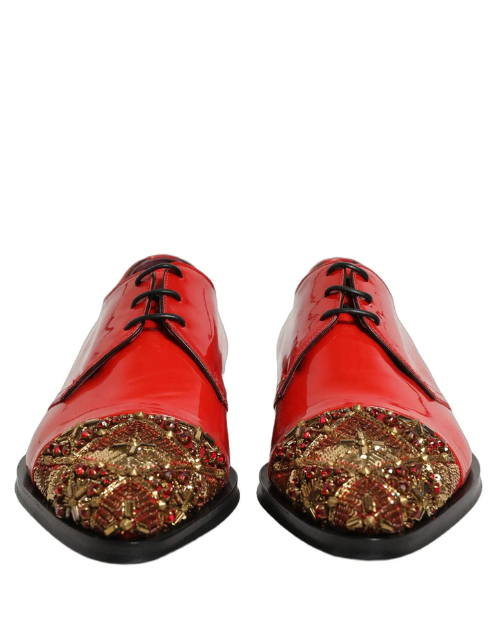 Dolce &amp; Gabbana Red Embellished Men Derby Dress Formal Shoes