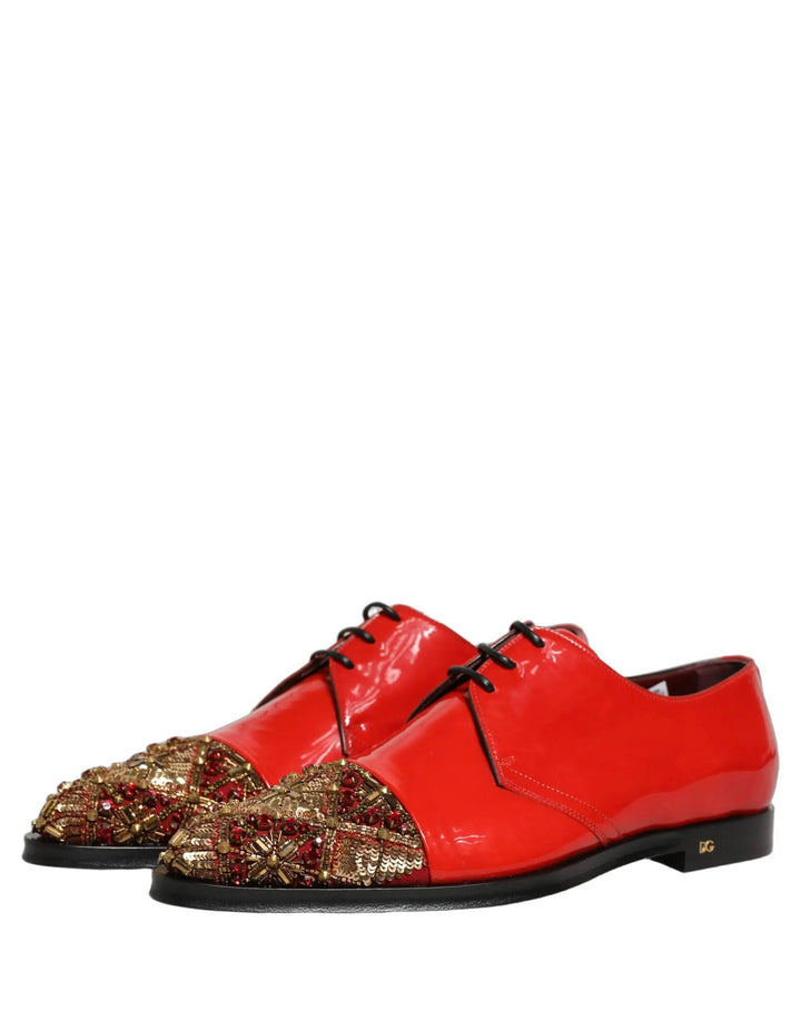Dolce &amp; Gabbana Red Embellished Men Derby Dress Formal Shoes