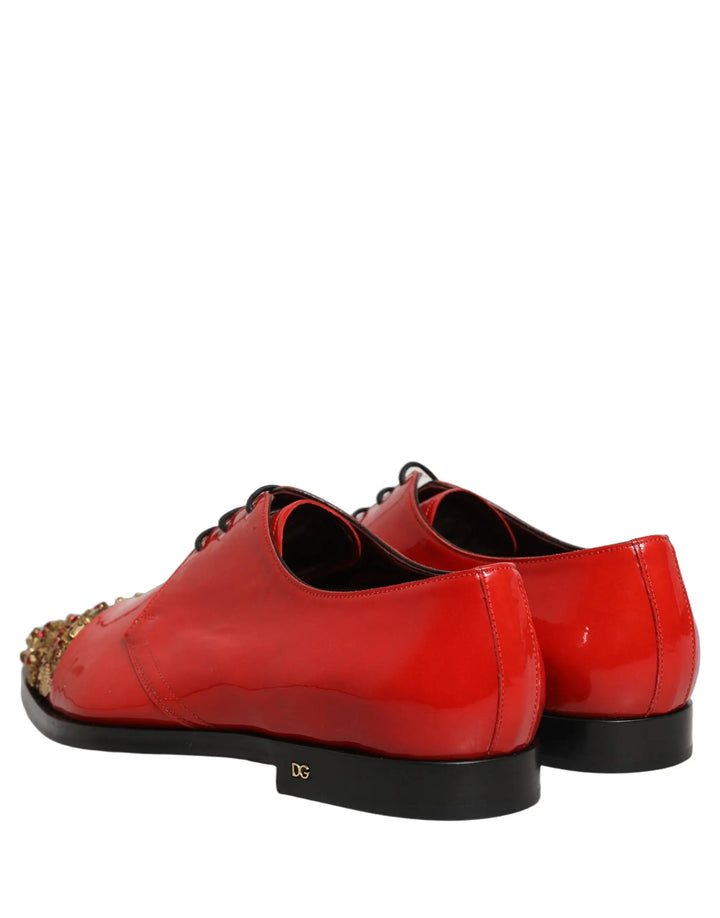 Dolce &amp; Gabbana Red Embellished Men Derby Dress Formal Shoes