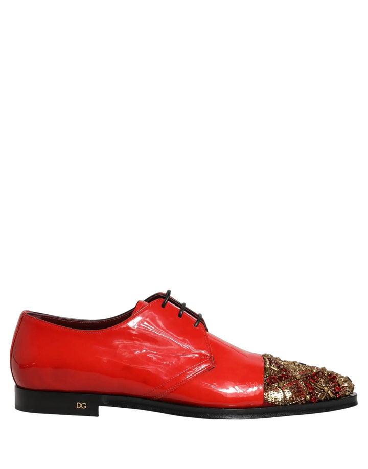 Dolce &amp; Gabbana Sample Sale | Dolce &amp; Gabbana Red Embellished Men Derby Dress Formal Shoes - | Designer outlet