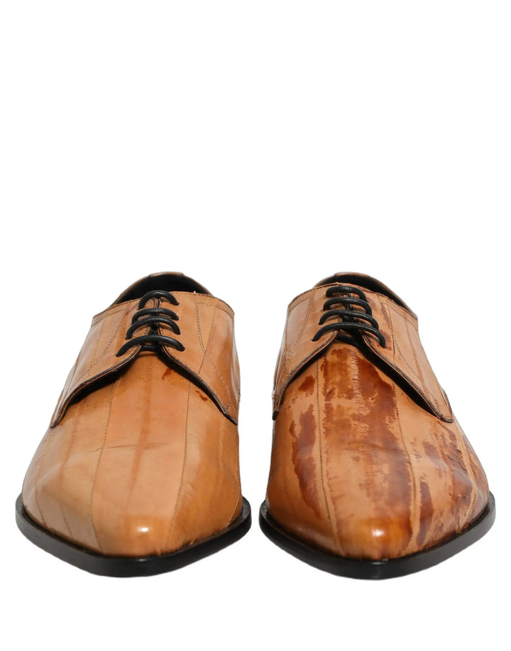 Dolce &amp; Gabbana Brown Leather Lace Up Men Derby Dress Shoes
