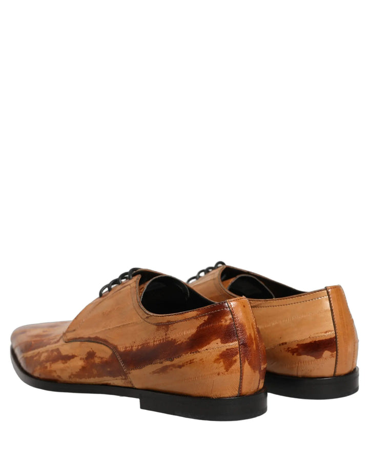 Dolce &amp; Gabbana Brown Leather Lace Up Men Derby Dress Shoes