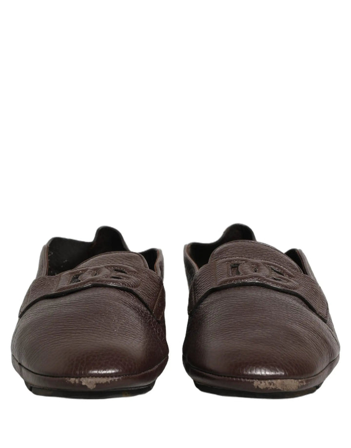 Dolce &amp; Gabbana Brown Deerskin Leather Driver Loafers Shoes